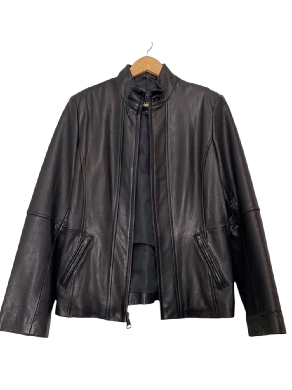 NAUTICA edgy genuine Leather Jacket black zip up pockets moto style medium